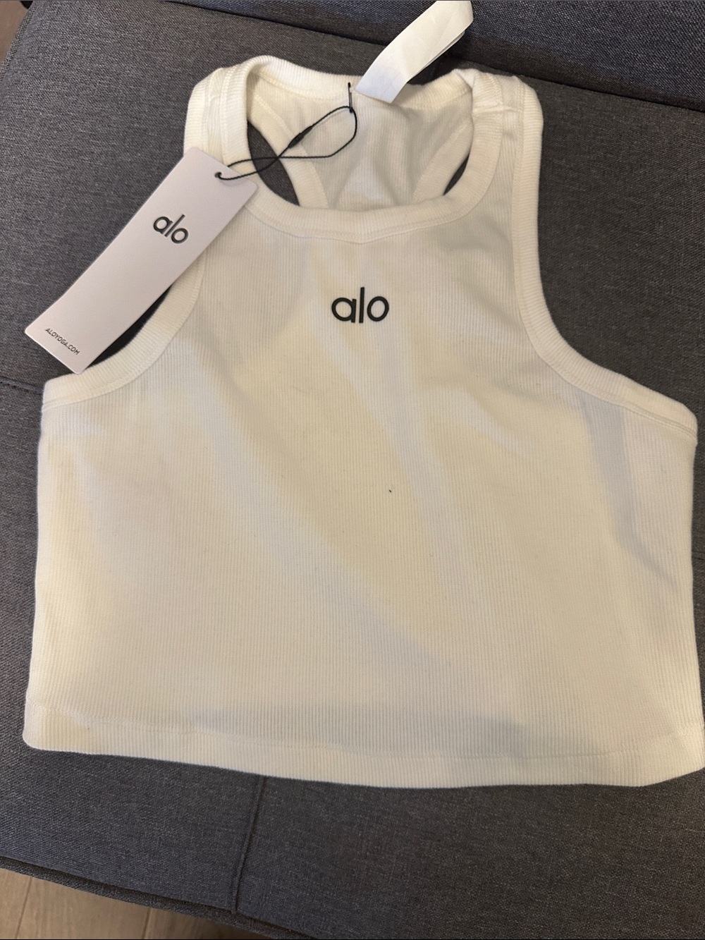 ALO Yoga White Ribbed Racerback Crop Tank